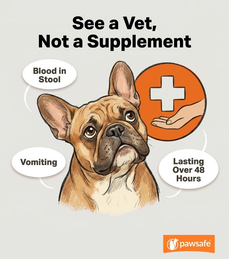 Illustrated reminder to call your vet for red-flag symptoms