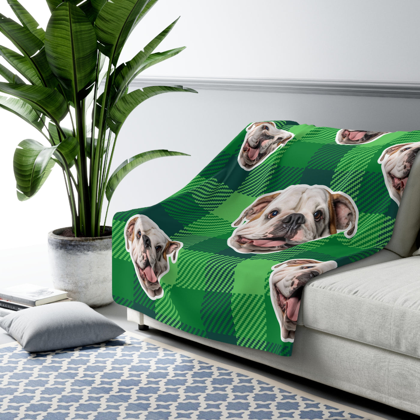 Green Tartan Custom Pet Photo Blanket