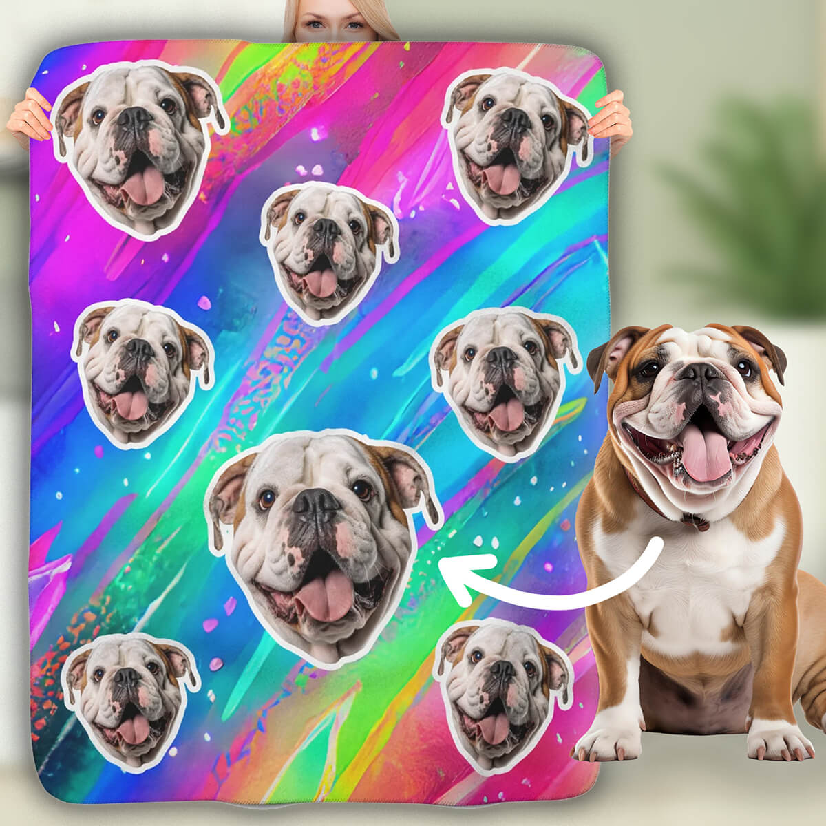 Neon Rainbow Custom Pet Photo Blanket