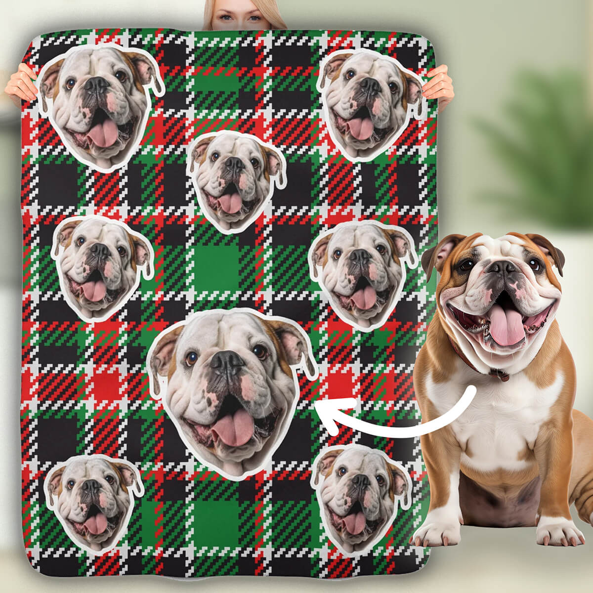 Retro Tartan Custom Pet Photo Blanket