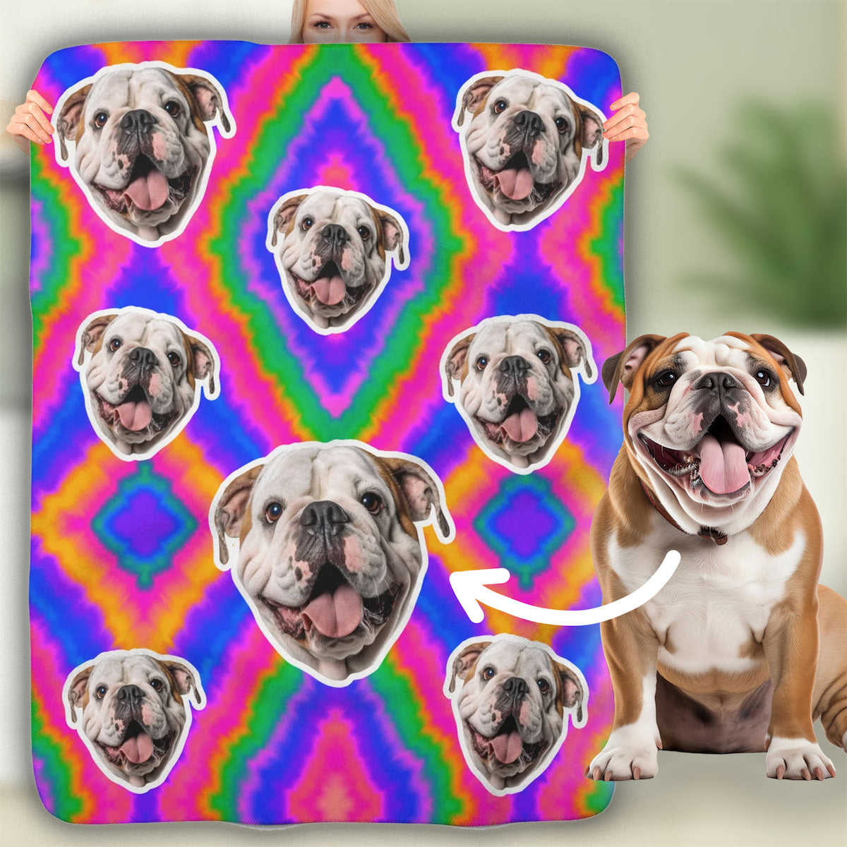 Tye Die Custom Pet Photo Blanket