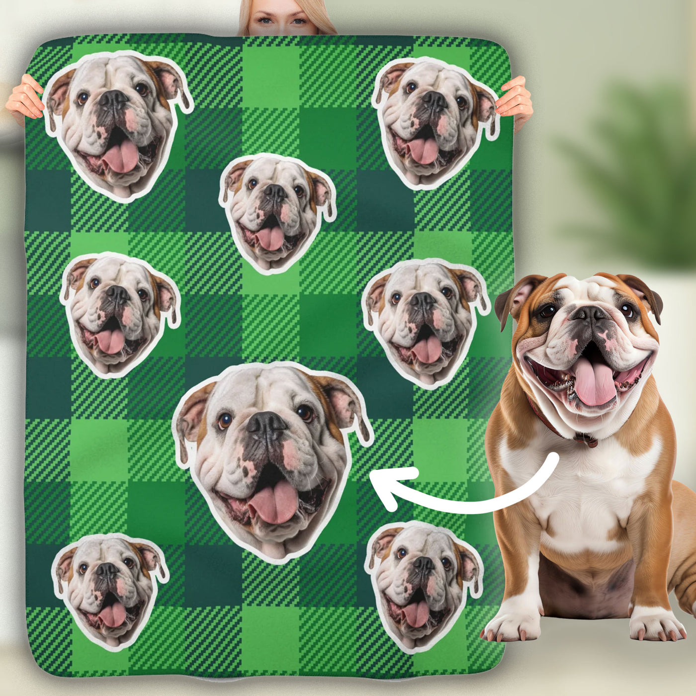 Green Tartan Custom Pet Photo Blanket